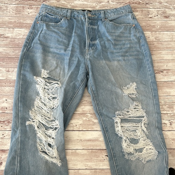 Simple Society Light Wash Distressed High Rise Straight Leg Jeans - Picture 3 of 10